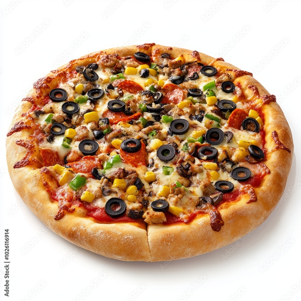 Deliciously Topped Pizza on White Background Deliciously Topped Pizza on White Background