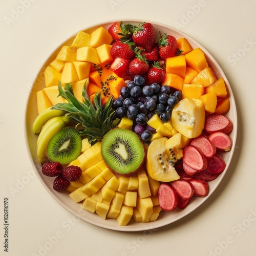 Tropical Fruit Platter on Beige Background Stock Photo