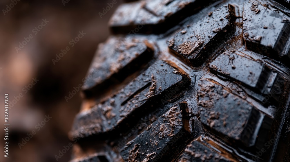 This image showcases a close-up view of a tire with deep, rugged tread patterns, covered partially in mud, highlighting texture and durability in off-road conditions. This image showcases a close-up view of a tire with deep, rugged tread patterns, covered partially in mud, highlighting texture and durability in off-road conditions.
