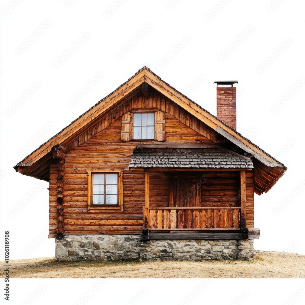 Cozy Mountain Cabin on White Background Stock Photo Cozy Mountain Cabin on White Background Stock Photo