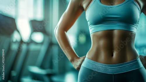 athletic female body against the background of a gym