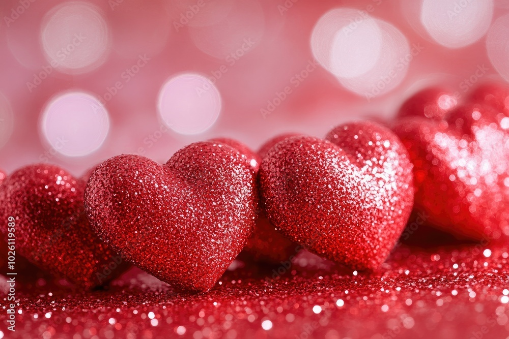 Sparkling Red Hearts on Shimmering Background Sparkling Red Hearts on Shimmering Background
