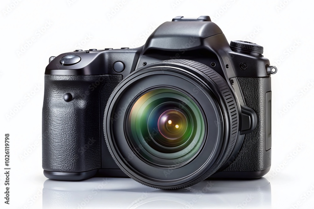 Modern Black Digital Camera on White Background - Night Photography Essentials Modern Black Digital Camera on White Background - Night Photography Essentials