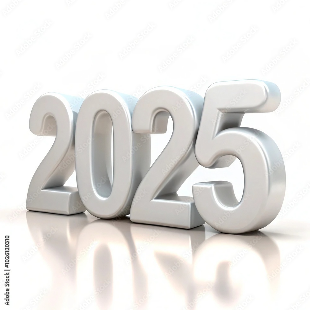 3D rendering of the year 2025 in silver. white background, isolated. minimalist 3D rendering of the number 2025 on a white background. New Year 3D rendering of the year 2025 in silver. white background, isolated. minimalist 3D rendering of the number 2025 on a white background. New Year