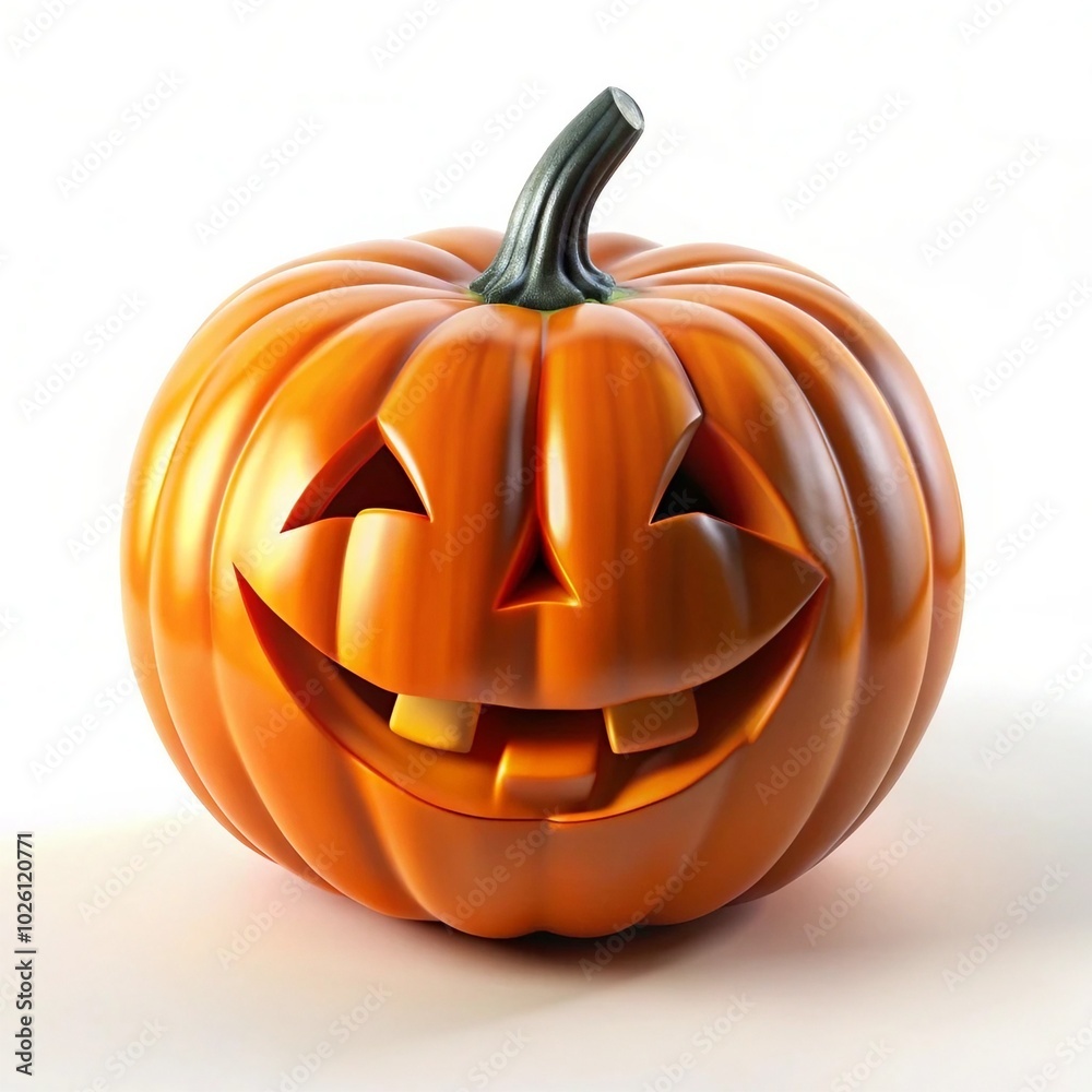 A classic Halloween pumpkin with a carved jack-o'-lantern face, isolated on a white background. realistic 3D rendered jack-o'-lantern with a toothy grin A classic Halloween pumpkin with a carved jack-o'-lantern face, isolated on a white background. realistic 3D rendered jack-o'-lantern with a toothy grin