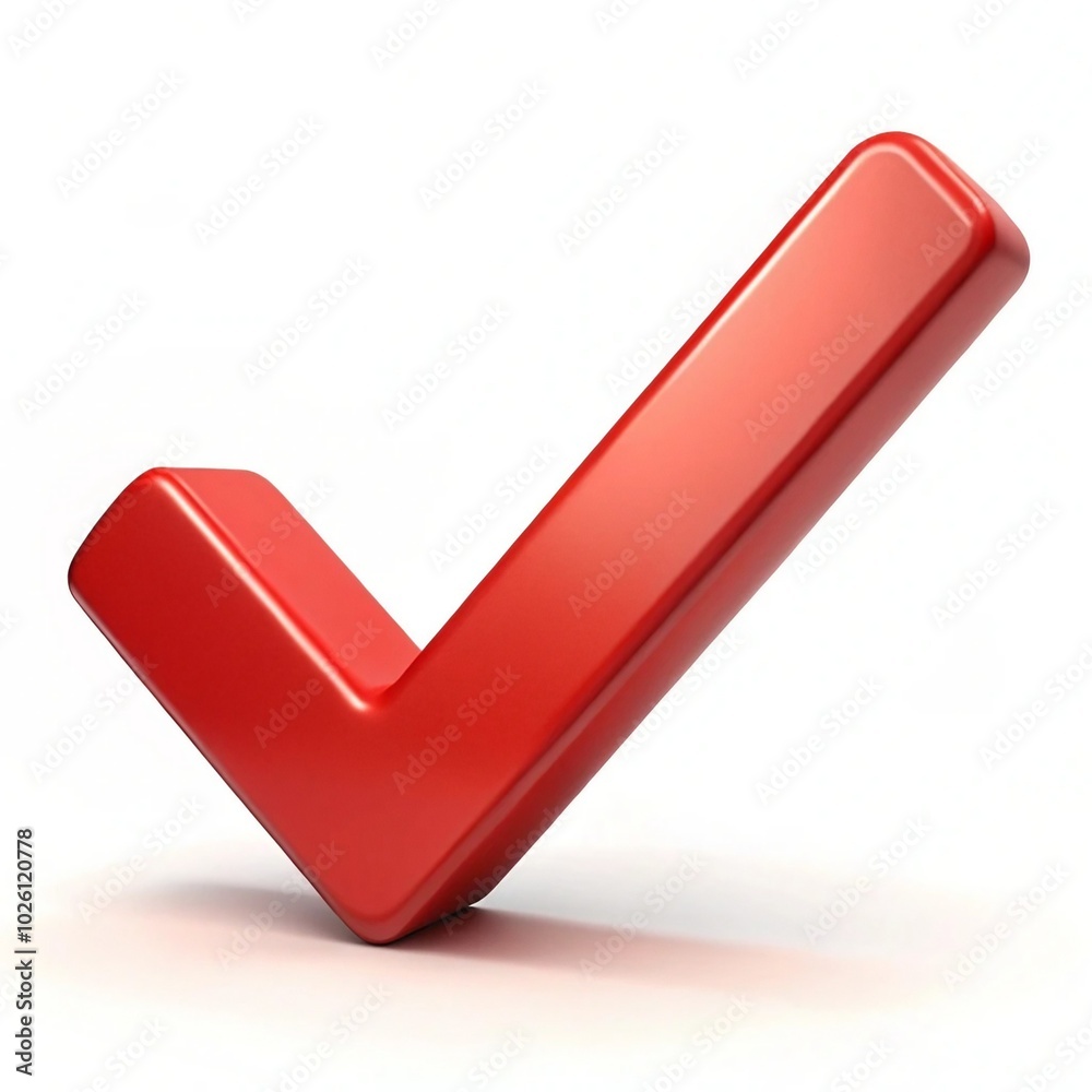 A 3D red checkmark isolated on a white background A 3D red checkmark isolated on a white background