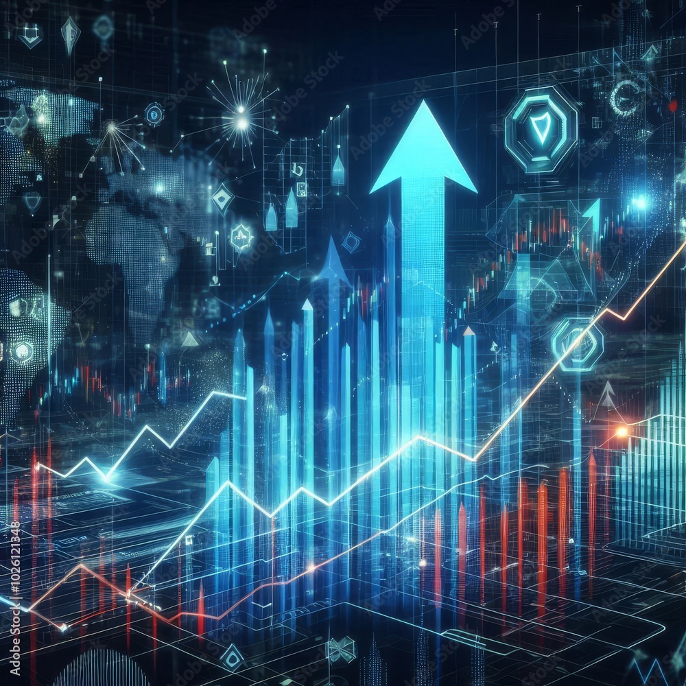 Futuristic raise arrow chart digital transformation abstract technology background. Big data and business growth currency stock and investment economy .
Futuristic raise arrow chart digital transformation abstract technology background. Big data and business growth currency stock and investment economy .
