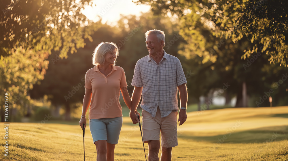 Obraz premium Couple Enjoying a Relaxing Round of Golf Together
