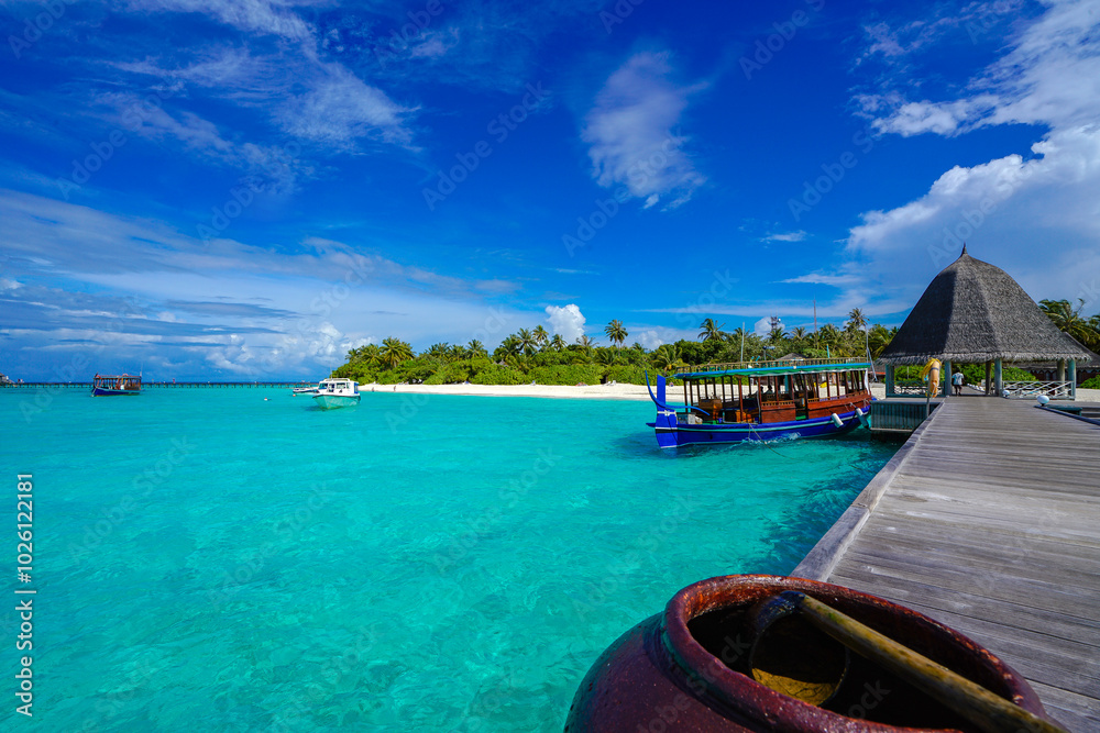 Fototapeta premium Maldives aerial view ocean paradise mandhoo