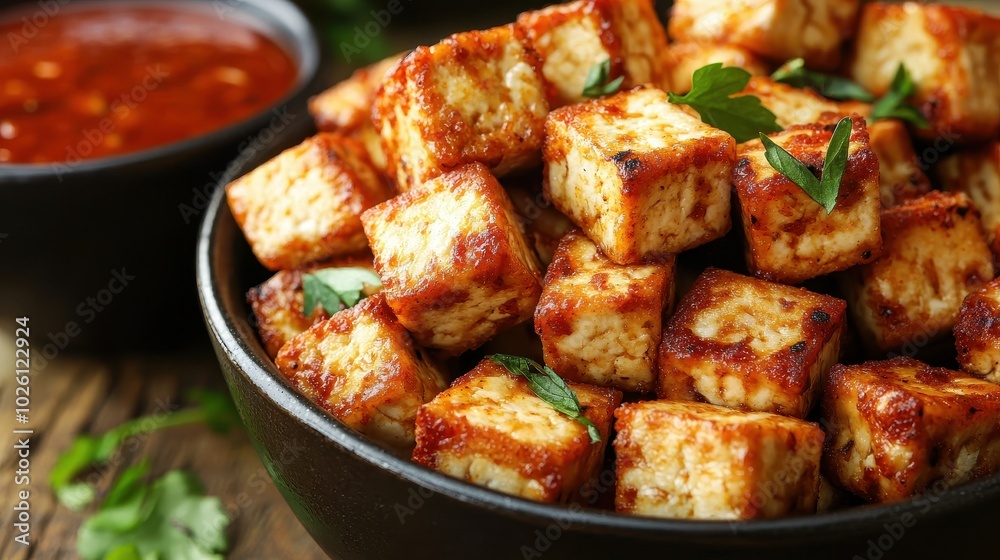 Crispy Fried Tofu Cubes with Sweet Chili Sauce Crispy Fried Tofu Cubes with Sweet Chili Sauce