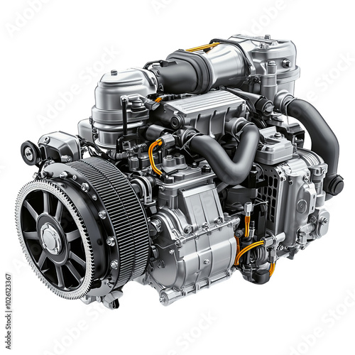 Detailed engine illustration, white isolate background