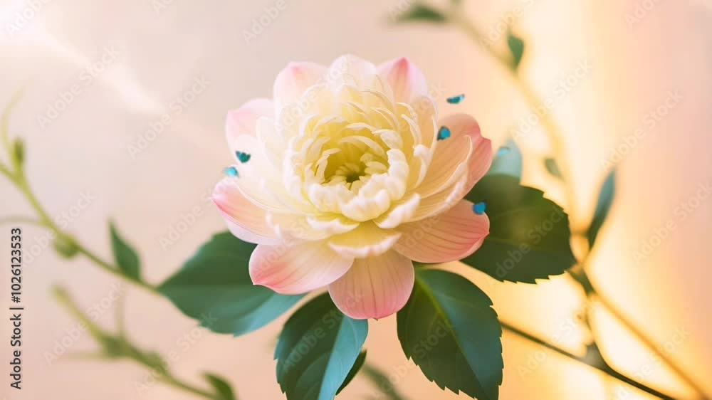 beautiful white rose flower with butterflies surrounding it, 4k video

