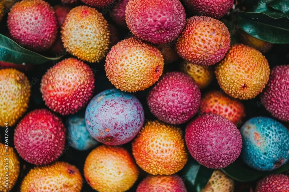 Close-up of Lychee Fruits with a Range of Colors and Textures Close-up of Lychee Fruits with a Range of Colors and Textures