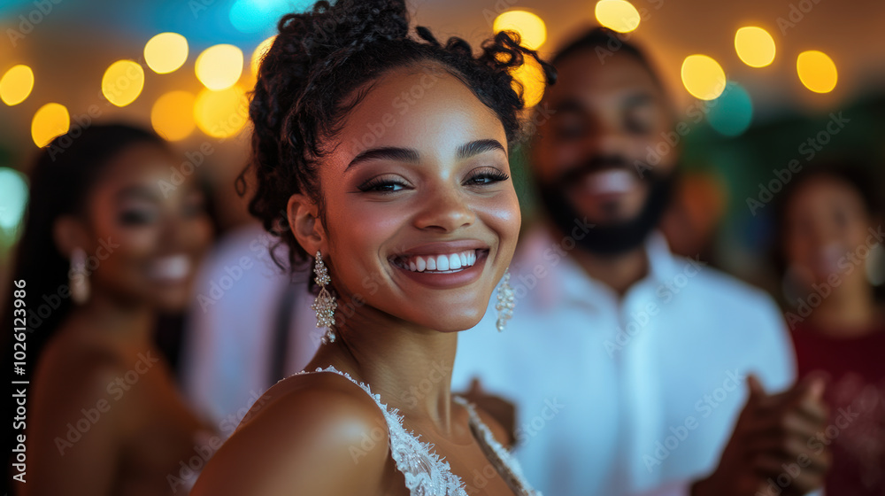friends dancing together at a wedding, A joyful woman smiling at a celebration, surrounded by friends under soft glowing lights, capturing happiness and togetherness. friends dancing together at a wedding, A joyful woman smiling at a celebration, surrounded by friends under soft glowing lights, capturing happiness and togetherness.
