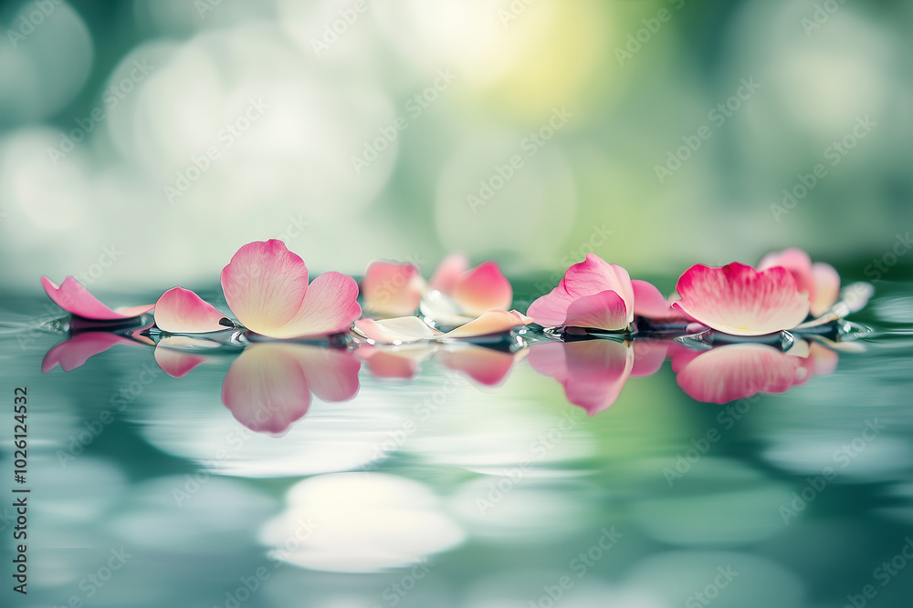 Fototapeta premium Flower Petals Floating on a Calm Pond