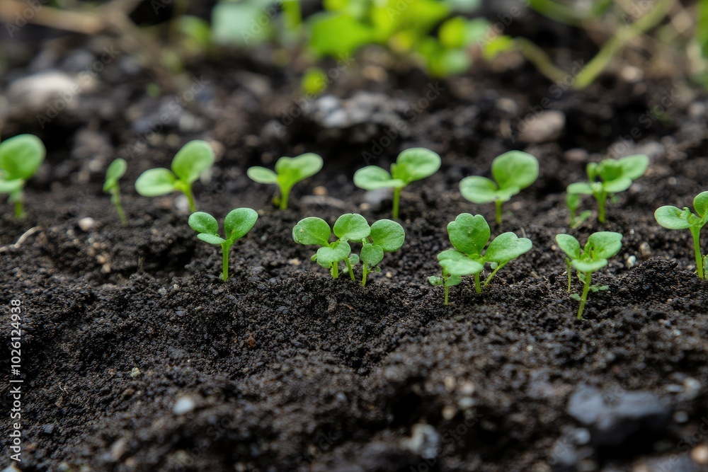 Fresh Seedlings Growing in Dark Soil