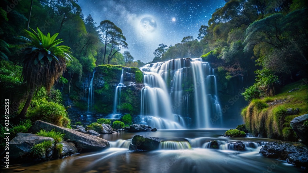 Night Photography of Wet Stones at a Waterfall Cascade in Tasmania Forest Night Photography of Wet Stones at a Waterfall Cascade in Tasmania Forest