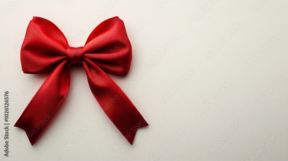 Elegant red bow tied neatly a pristine white minimalistic background Perfect for a Valentines Day gift presentation with a clean and classic look Elegant red bow tied neatly a pristine white minimalistic background Perfect for a Valentines Day gift presentation with a clean and classic look