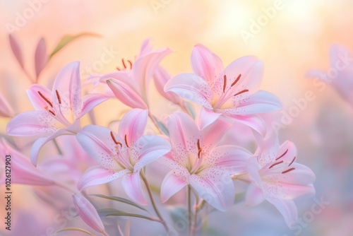 Soft Pink Lilies in Gentle Pastel Background