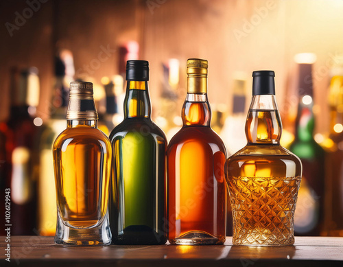 Close-Up of Alcoholic Beverages and Bottles