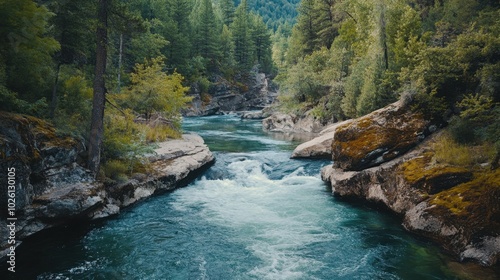 Serene River Flowing Through Lush Green Landscape