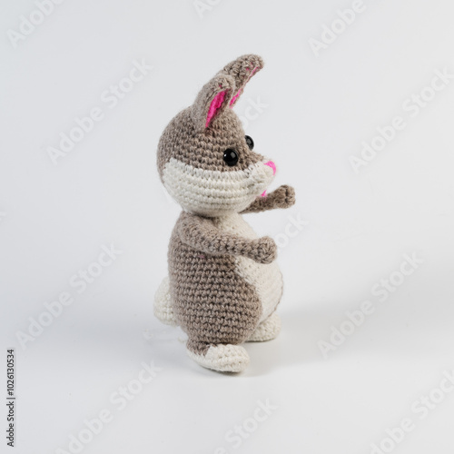 bunny gray amigurumi doll background white isolated