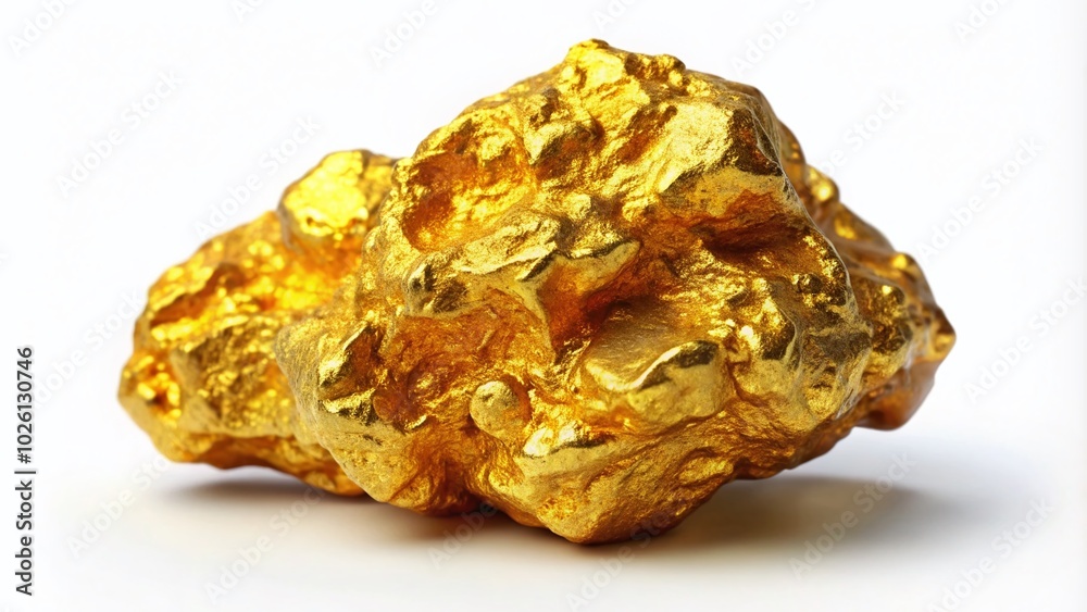 Real Golden Nugget Isolated on White Background - High Quality Stock Image for Precious Metals and Investment Themes Real Golden Nugget Isolated on White Background - High Quality Stock Image for Precious Metals and Investment Themes