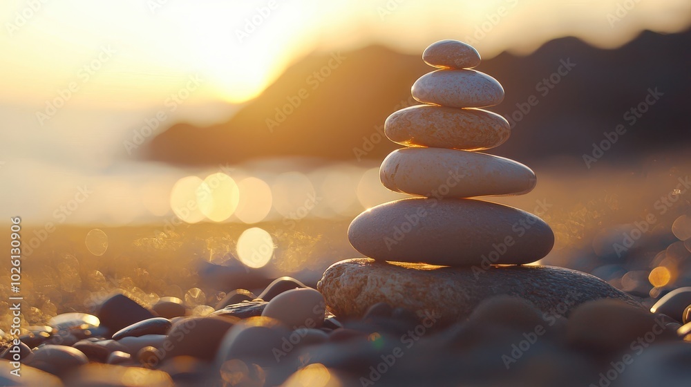 Obraz premium Balanced Stones in Nature at Sunrise