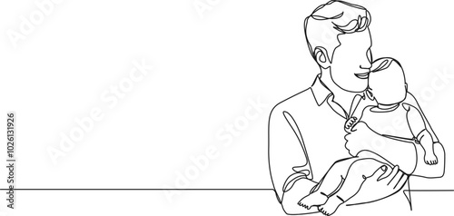continuous single line drawing of dad holding baby, line art vector illustration