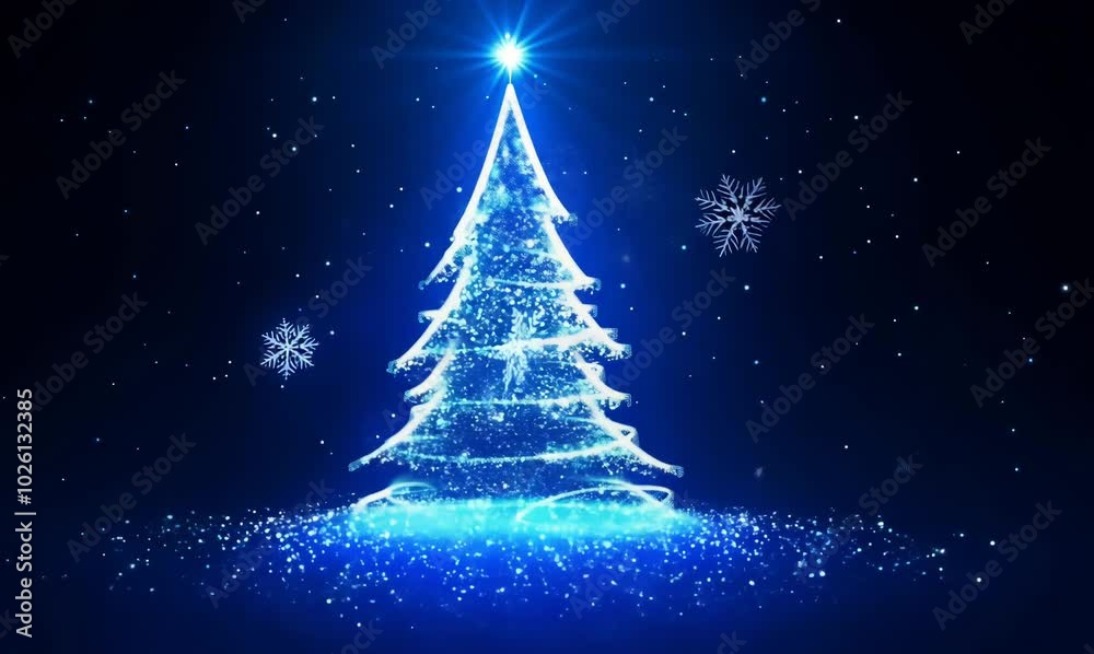 Glowing Blue Christmas Tree Animation in 4K Glowing Blue Christmas Tree Animation in 4K
