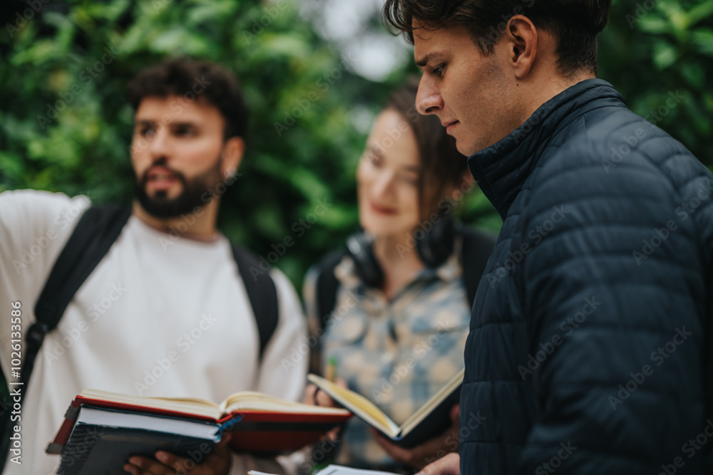 A group of students engaging in conversation and reviewing study materials outside. The environment is relaxed, fostering collaboration and focus amid lush greenery. A group of students engaging in conversation and reviewing study materials outside. The environment is relaxed, fostering collaboration and focus amid lush greenery.