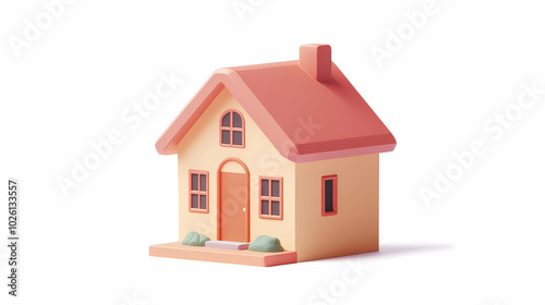  A minimalistic 3D vector for applications and web pages.Plastic render of house on isolated white background. 3d cartoon illustration symbol of security and protection.