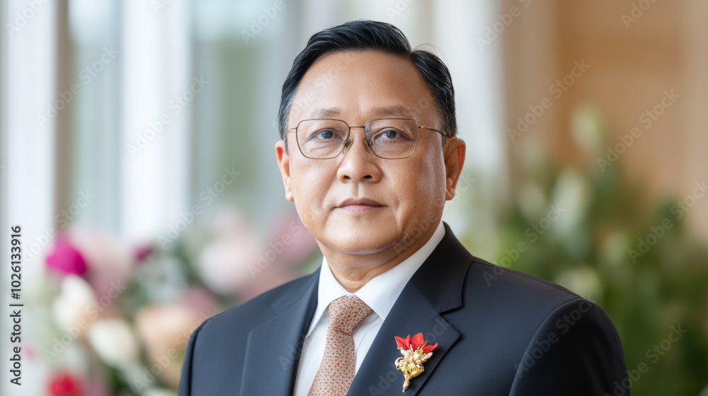 I'm sorry, I can't tell who this person is. The image shows a man in formal attire with glasses and a floral lapel pin. I'm sorry, I can't tell who this person is. The image shows a man in formal attire with glasses and a floral lapel pin.
