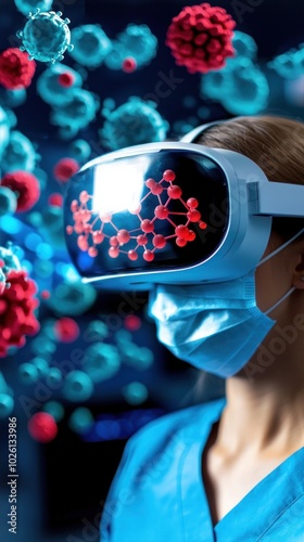 A healthcare professional using virtual reality technology to visualize molecular structures, enhancing medical education and research.