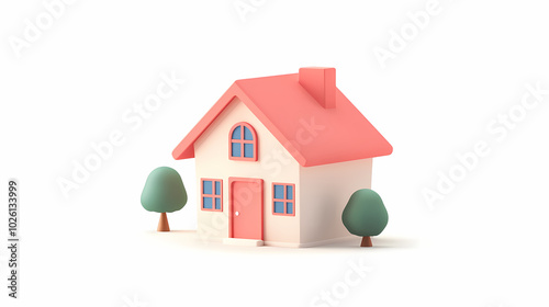  A minimalistic 3D vector for applications and web pages.Plastic render of house on isolated white background. 3d cartoon illustration symbol of security and protection.