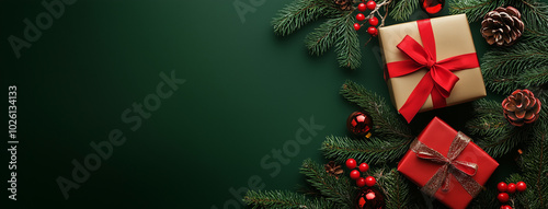 Christmas banner, presents, toys on the tree, flatly
