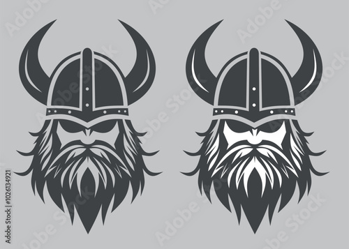 vector icon of viking in helmet isolated on white background