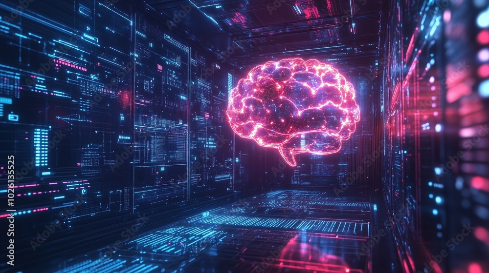 AI brainstorming hub with virtual brain in a modern tech Stock ...