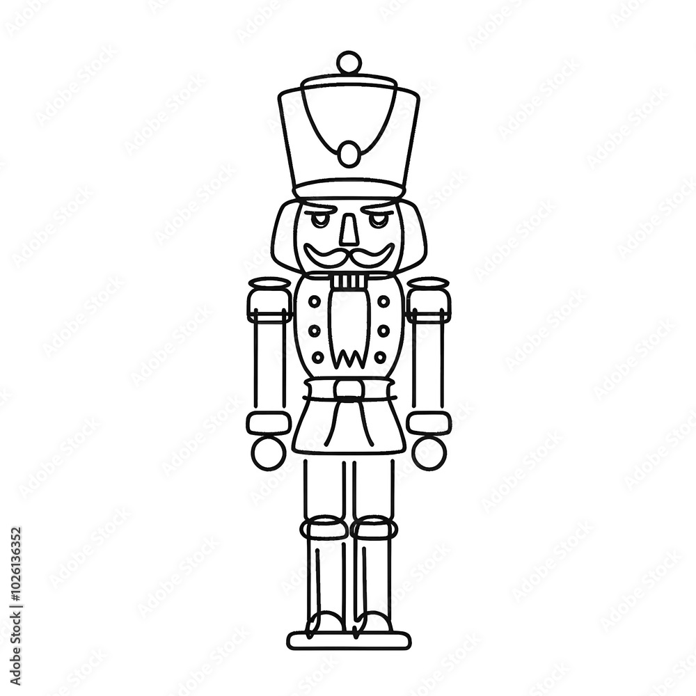 Continuous line drawing of a nutcracker, symbolizing traditional holiday decorations and the joy of the festive season. Continuous line drawing of a nutcracker, symbolizing traditional holiday decorations and the joy of the festive season.