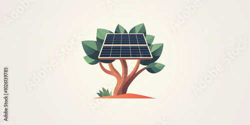 Solar module. vector illustration photovoltaic module. icon, logo. representation of friendly environmental. tree and solar working together for a better and cleaner future. sun source of energy