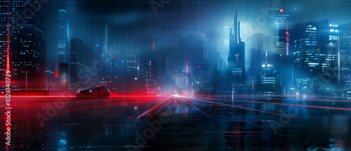 High-Tech Futuristic Cityscape Illuminated by Neon Lights