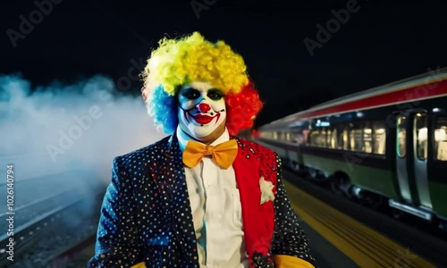 creepy clown in the subway photo