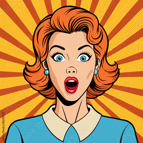Face of an admiring or surprised woman. Retro pop art comic style. Vector illustration.