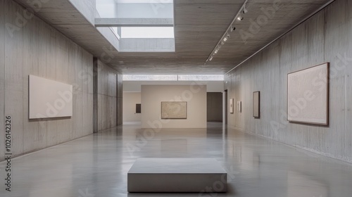 Brutalist gallery spaces showcasing modern art in raw, minimalist settings that enhance the visual impact.