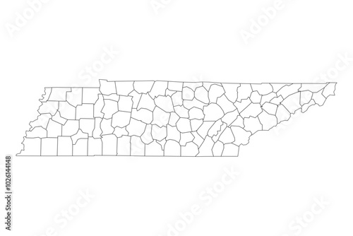 Tennessee State Outline with County Boundaries