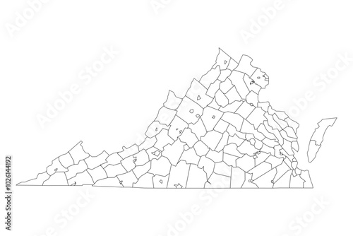 Virginia State Outline with County Boundaries