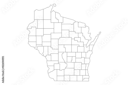 Wisconsin State Outline with County Boundaries