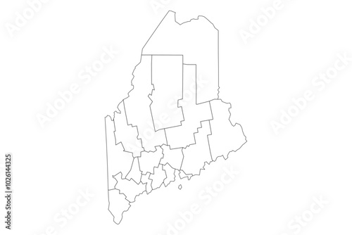 Maine State Outline with County Boundaries