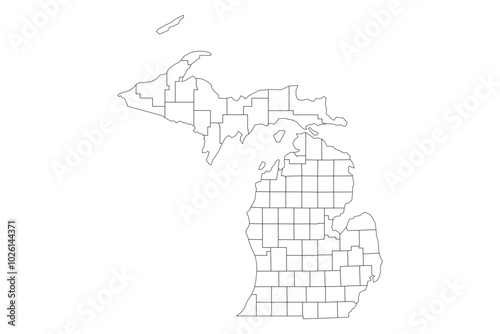 Michigan State Outline with County Boundaries