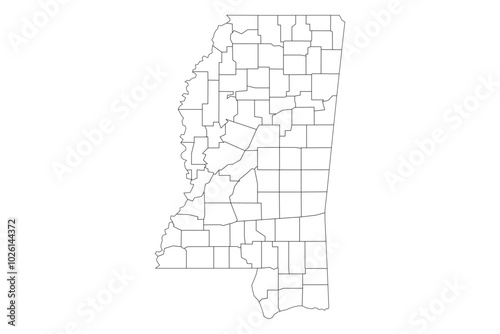 Mississippi State Outline with County Boundaries